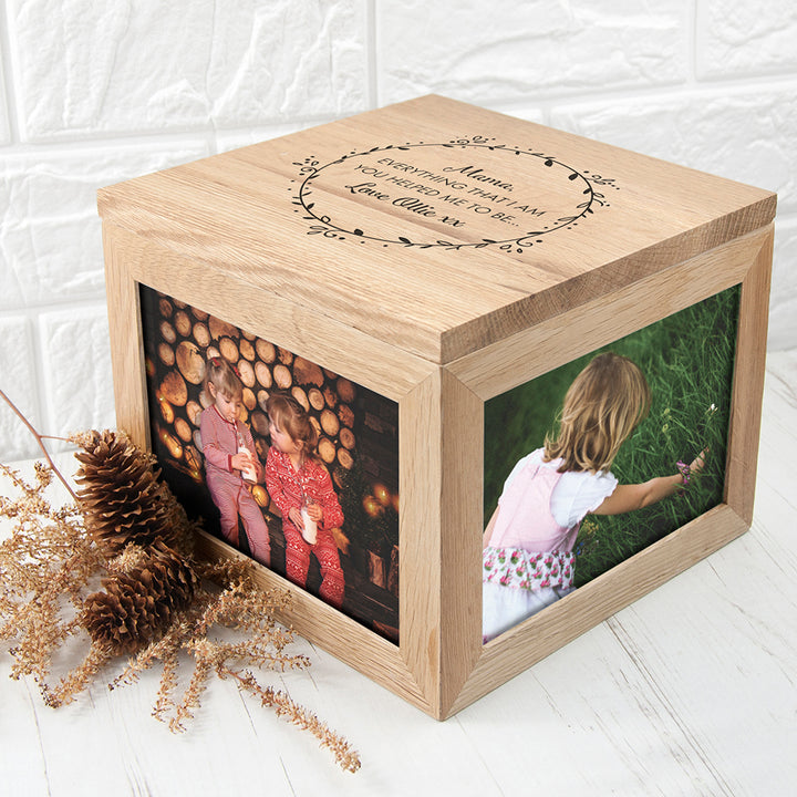 Personalised Thank You Mum Large Oak Photo Cube