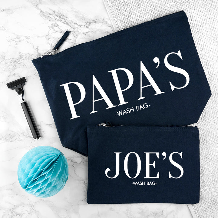 Personalised Daddy & Me Navy Wash Bags