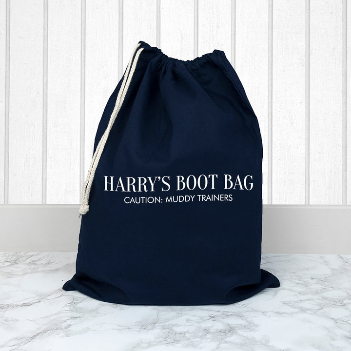 Buy Personalised Navy Boot Bag at www.giftsfinder.co.uk