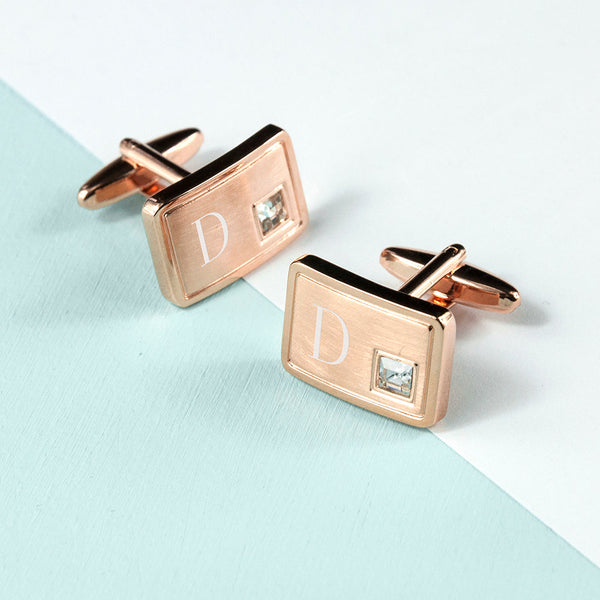 Personalised Rose Gold Plated Cufflinks With Crystal