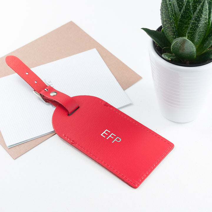 Personalised Red Foiled Leather Luggage Tag in gift category 