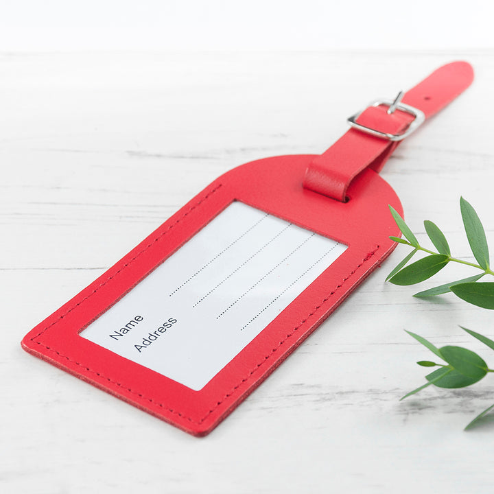 Personalised Red Foiled Leather Luggage Tag in gift category 