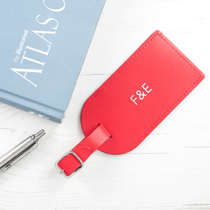 Personalised Red Foiled Leather Luggage Tag in gift category Personalised Luggage Tags