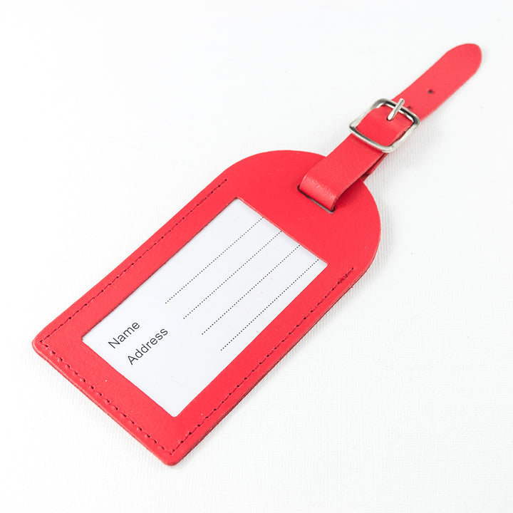 Personalised Red Foiled Leather Luggage Tag in gift category 