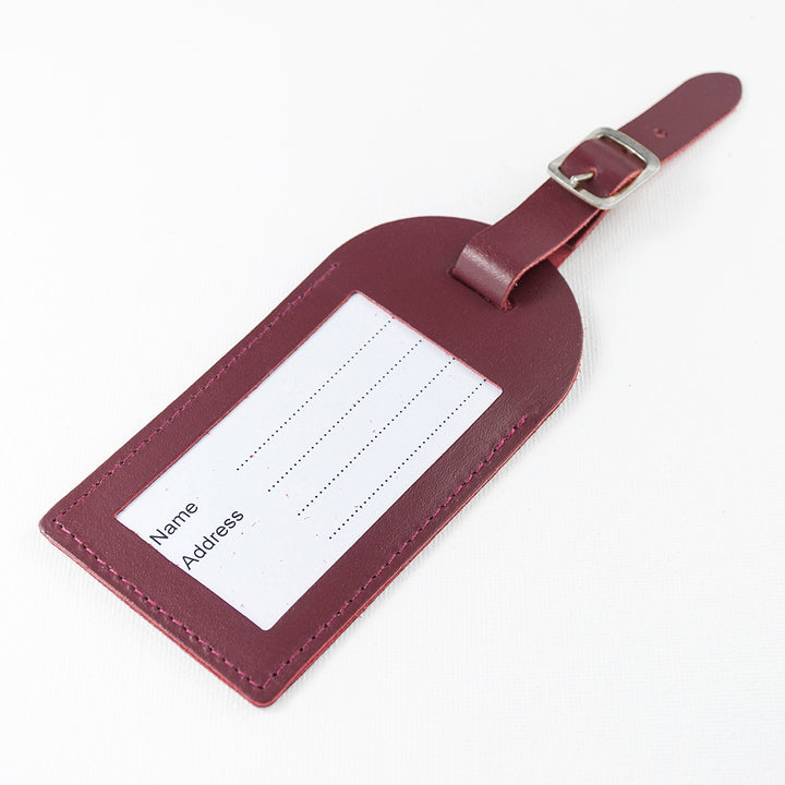 Personalised Burgundy Foiled Leather Luggage Tag in gift category 