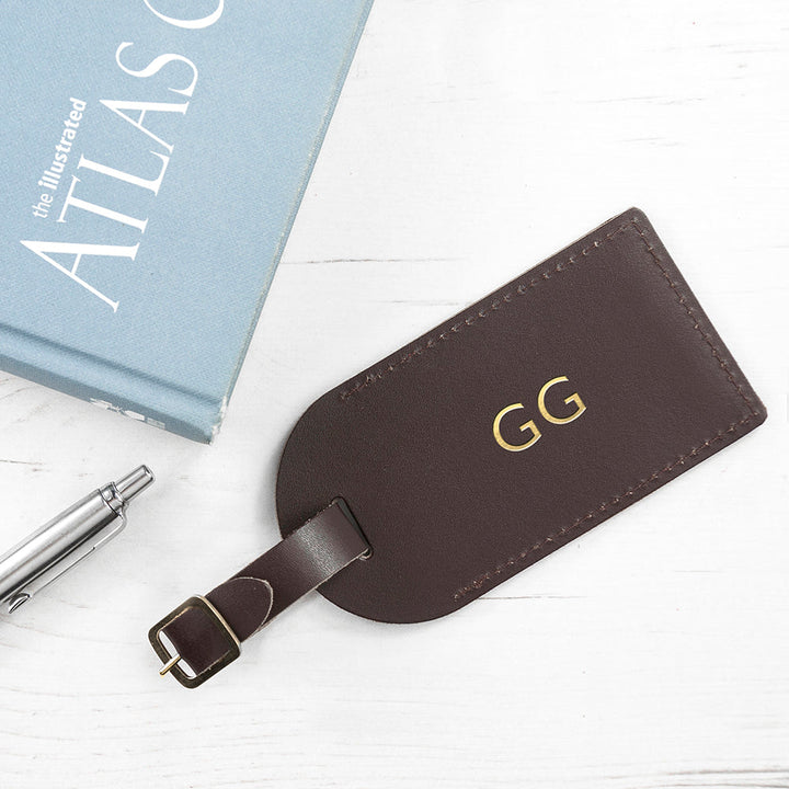 Personalised Brown Foiled Leather Luggage Tag in gift category Personalised Luggage Tags