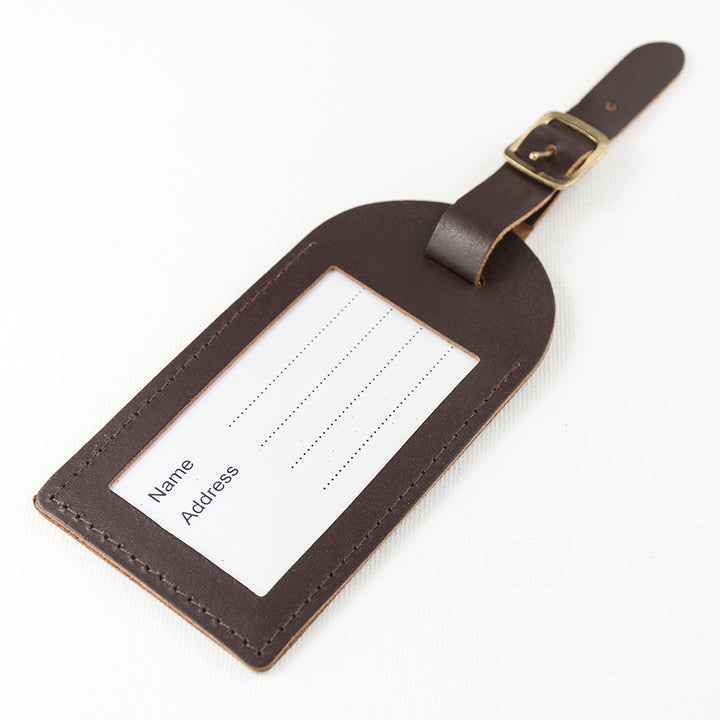 Personalised Brown Foiled Leather Luggage Tag in gift category 