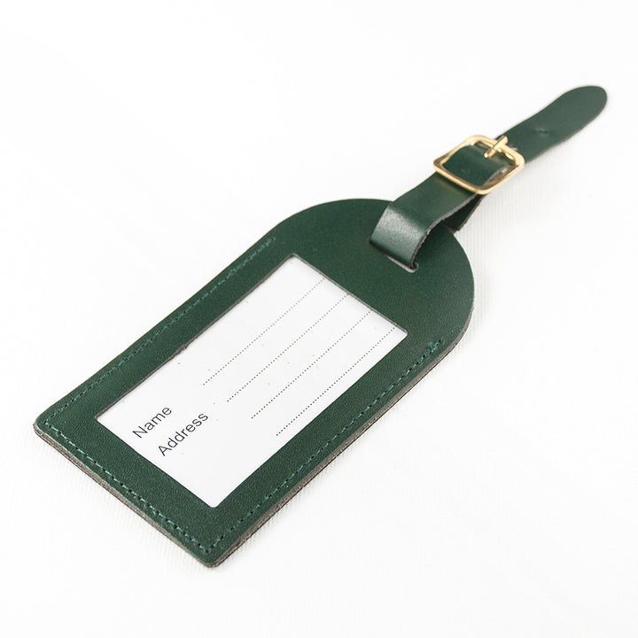 Buy Personalised Dark Green Foiled Leather Luggage Tag available now at www.giftsfinder.co.uk