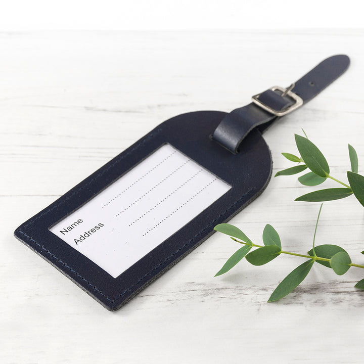 Buy Personalised Navy Foiled Leather Luggage Tag at www.giftsfinder.co.uk