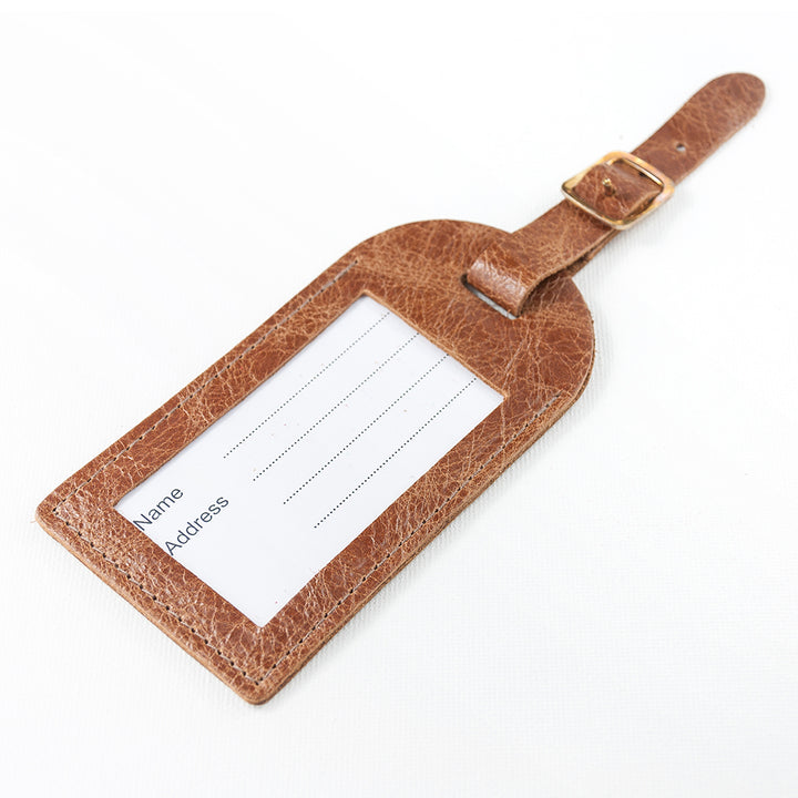 Buy Personalised Natural Tan Foiled Leather Luggage Tag at www.giftsfinder.co.uk