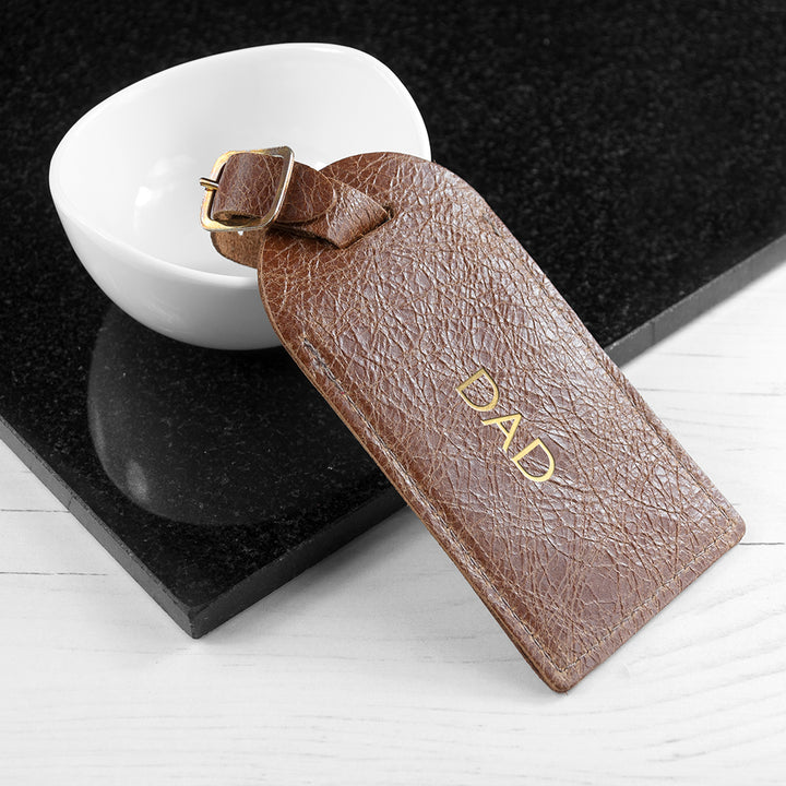 Buy Personalised Natural Tan Foiled Leather Luggage Tag at www.giftsfinder.co.uk