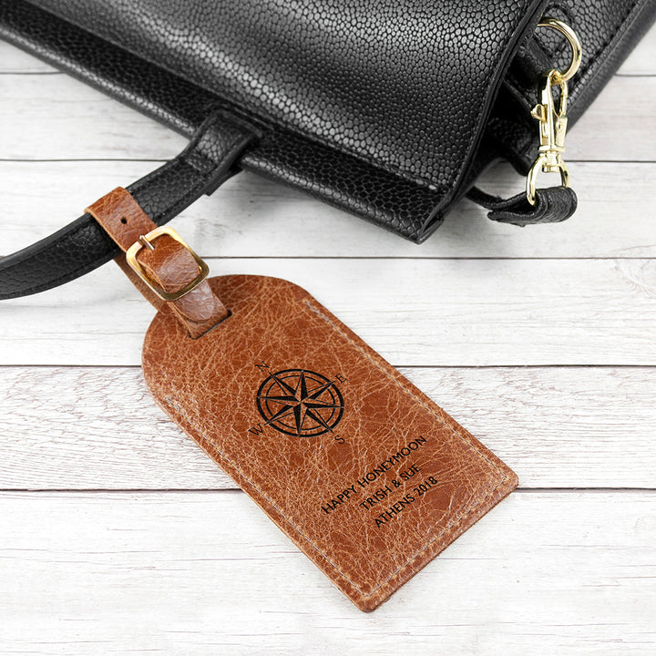 Personalised Natural Tan Engraved Leather Luggage Tag in gift category 