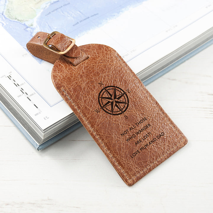 Personalised Natural Tan Engraved Leather Luggage Tag in gift category 