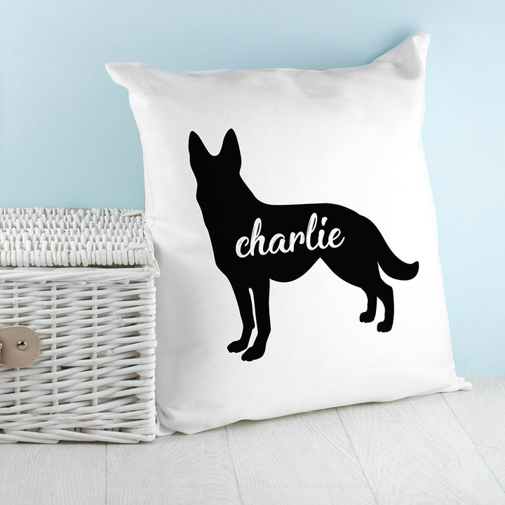 Buy Personalised German Shepherd Silhouette Cushion Cover available now at www.giftsfinder.co.uk