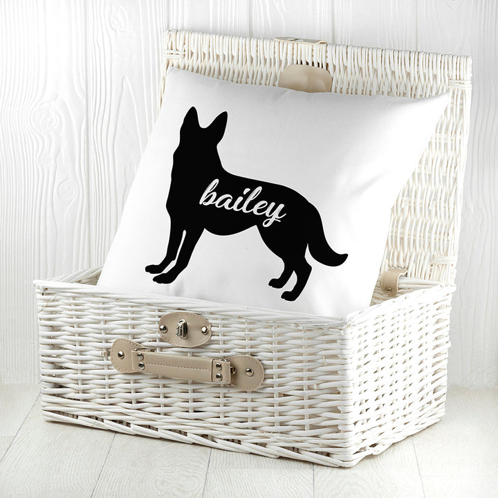 Buy Personalised German Shepherd Silhouette Cushion Cover available now at www.giftsfinder.co.uk