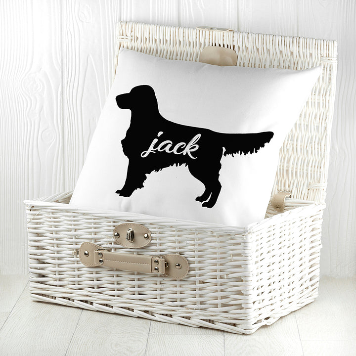 Buy Personalised Golden Retriever Silhouette Cushion Cover available now at www.giftsfinder.co.uk