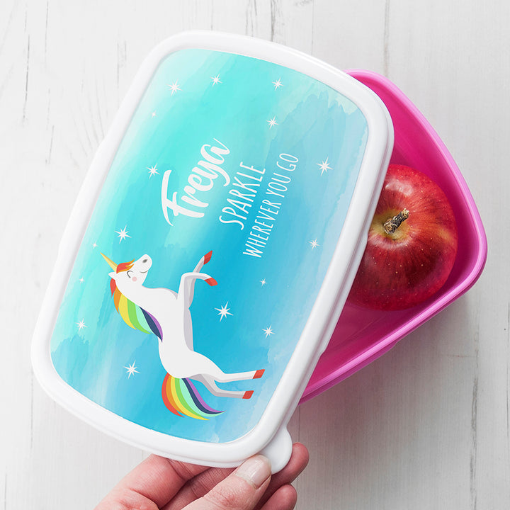 Personalised Rainbow Unicorn Lunch Box in gift category 