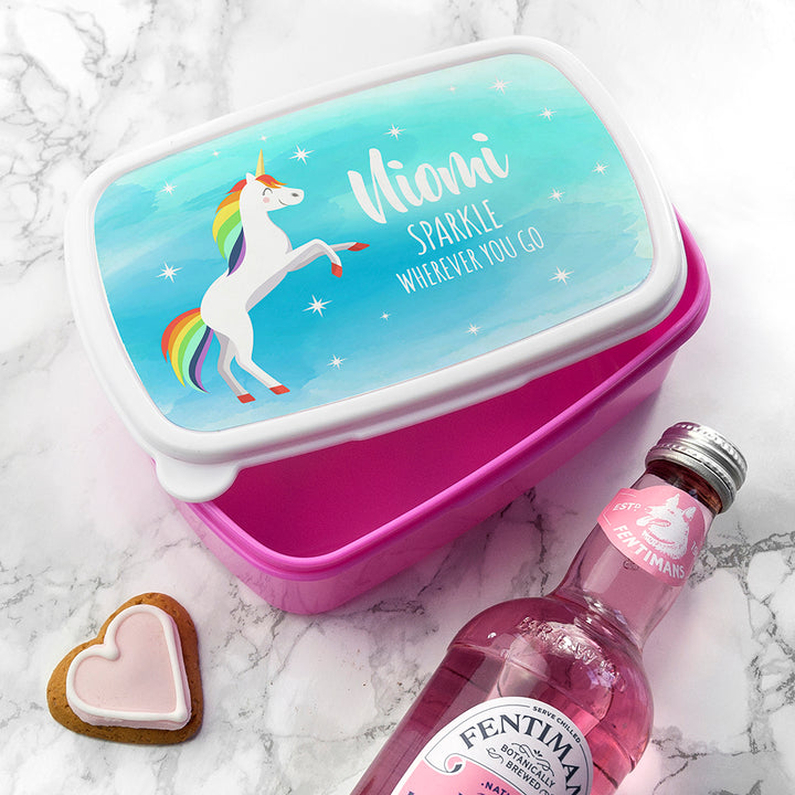 Personalised Rainbow Unicorn Lunch Box in gift category 