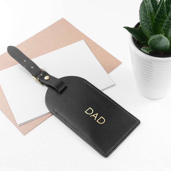 Personalised Black Foiled Leather Luggage Tag in gift category 