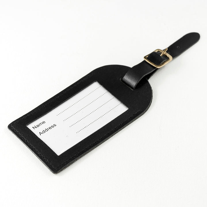 Personalised Black Foiled Leather Luggage Tag in gift category 