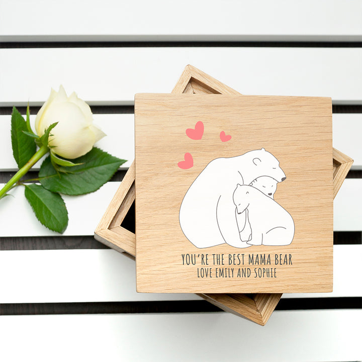 Personalised The Best Mama Bear Oak Photocube Keepsake Box