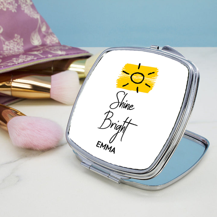 Shine Bright Square Compact Mirror in gift category Personalised Compact Mirrors