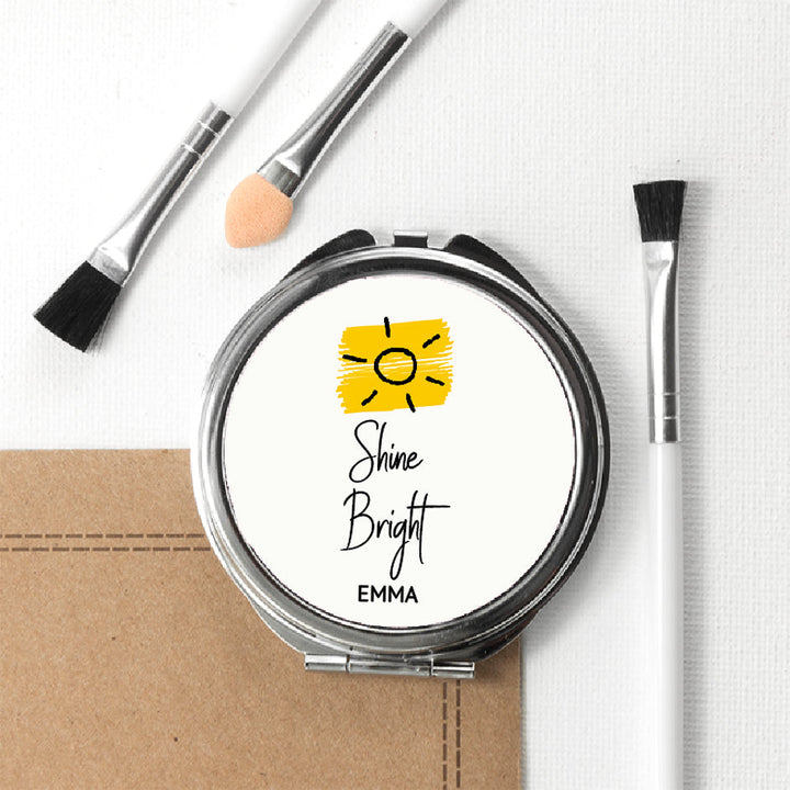 Shine Bright Round Compact Mirror in gift category Personalised Compact Mirrors