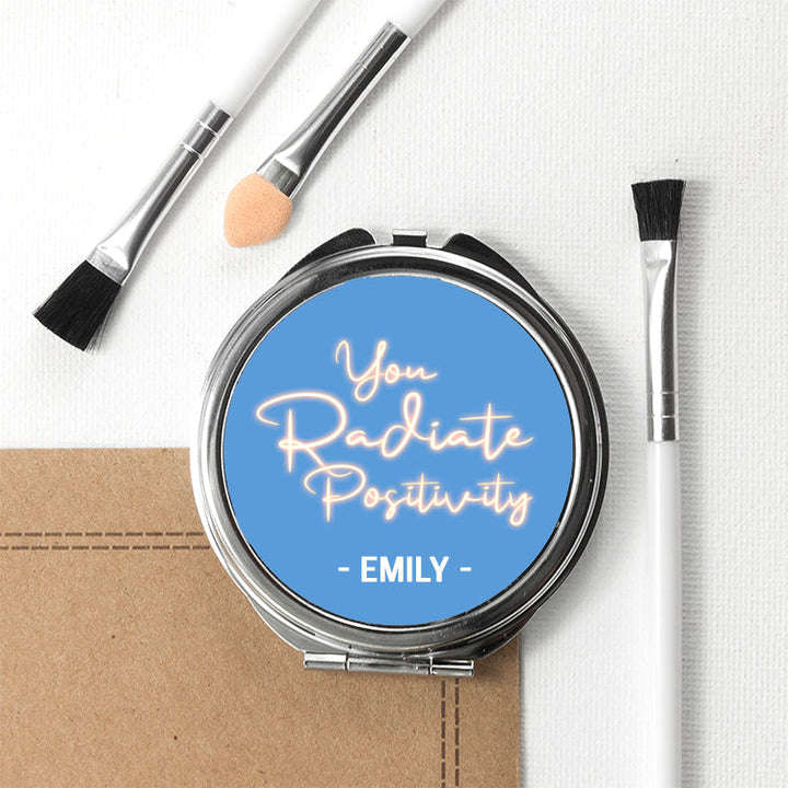 Radiate Positivity Round Compact Mirror in gift category Personalised Compact Mirrors