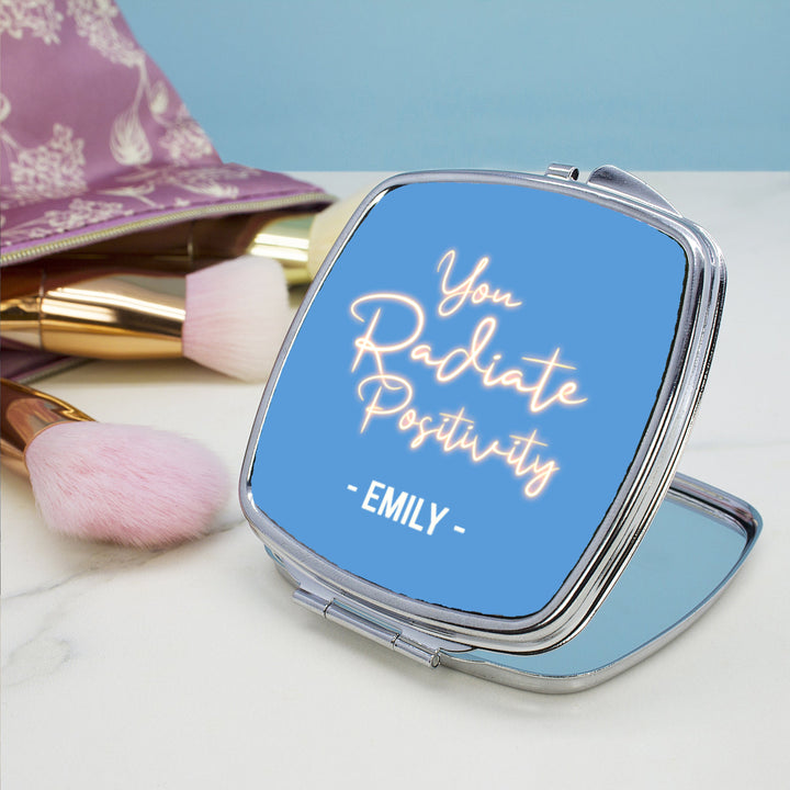 Radiate Positivity Square Compact Mirror in gift category Personalised Compact Mirrors