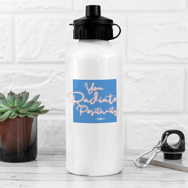 Radiate Positivity White Water Bottle in gift category Personalised Water Bottles