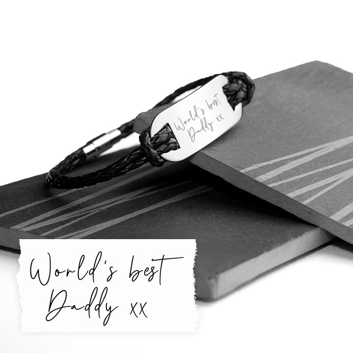 Buy Personalised Handwriting Mens Black Leather Bracelet available now at www.giftsfinder.co.uk