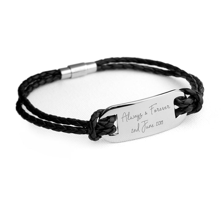 Buy Personalised Handwriting Mens Black Leather Bracelet available now at www.giftsfinder.co.uk