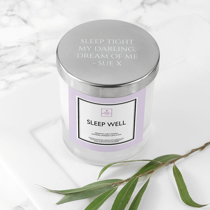 Personalised Sleep Well Soy Candle with Silver Lid