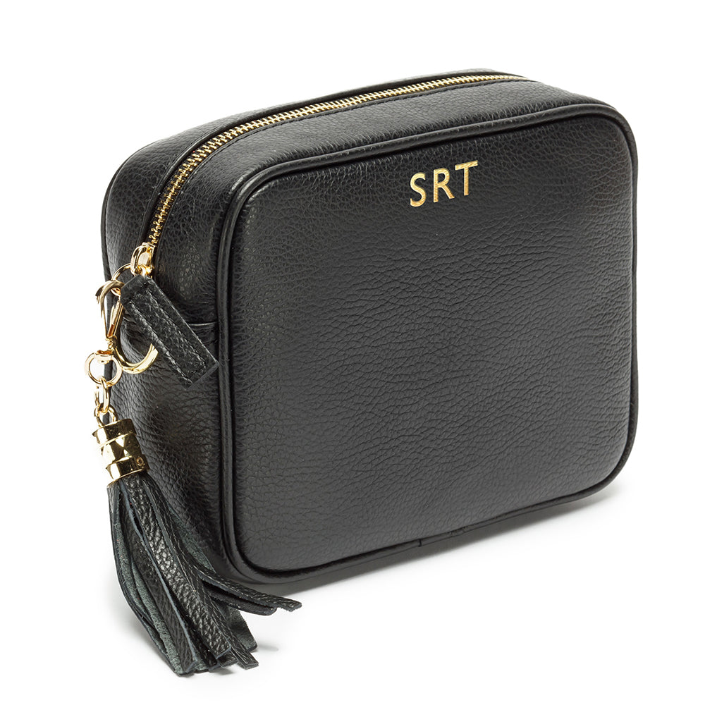 Personalised Elie Beaumont Black Bag with Blue Diamond Strap in gift category 