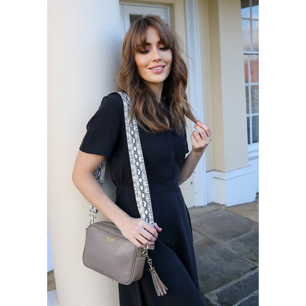 Personalised Elie Beaumont Grey Bag with Python Strap in gift category 