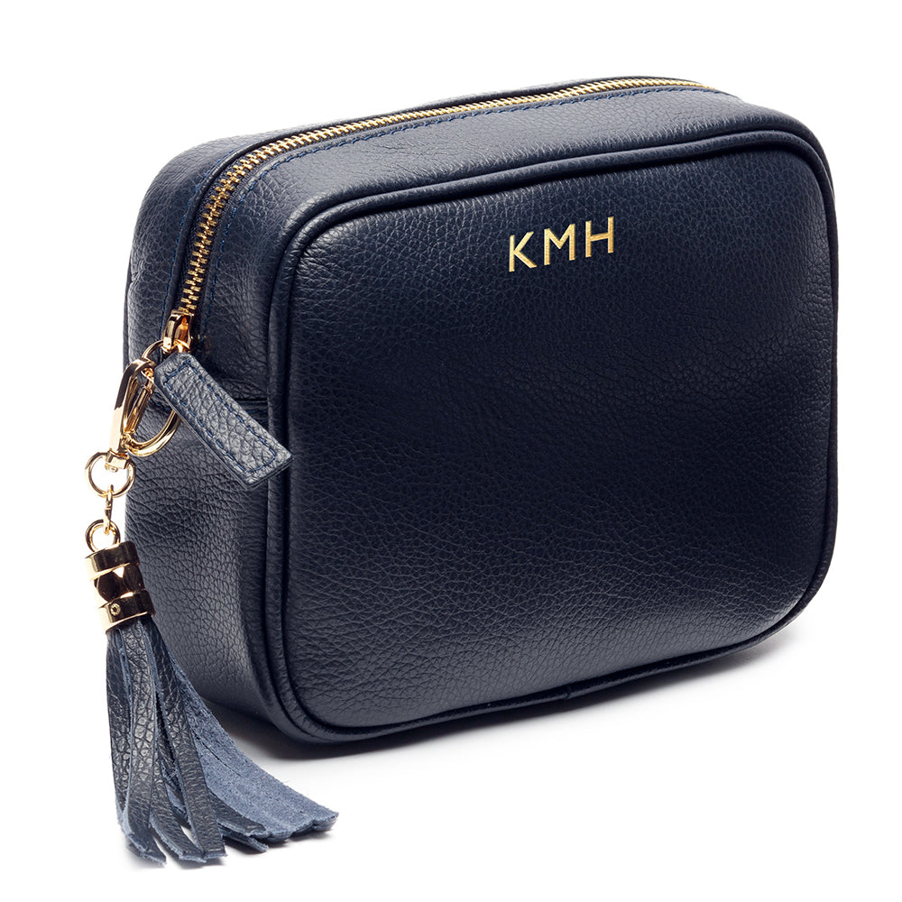 Personalised Elie Beaumont Navy Bag with Tricolour Strap in gift category 