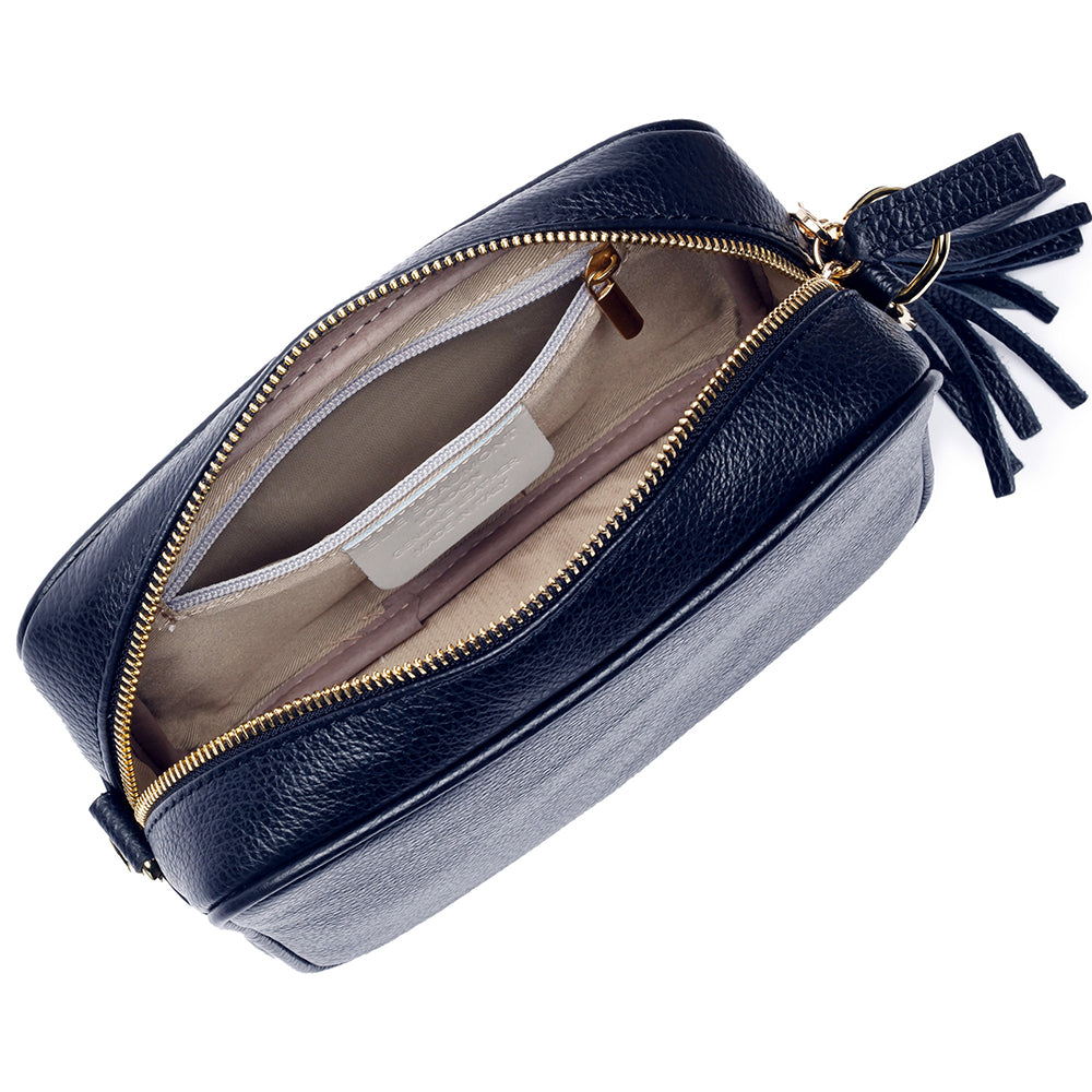 Personalised Elie Beaumont Navy Bag with Tricolour Strap in gift category 