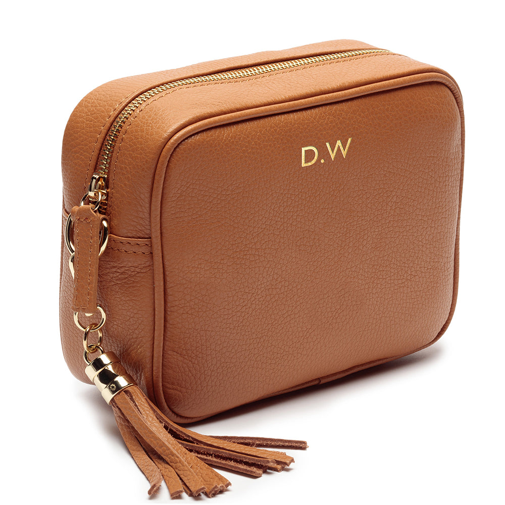 Personalised Elie Beaumont Tan Bag with Knitted Diamond Strap in gift category 