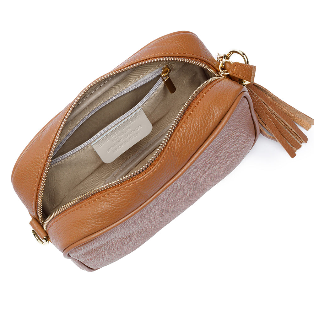 Personalised Elie Beaumont Tan Bag with Knitted Diamond Strap in gift category 