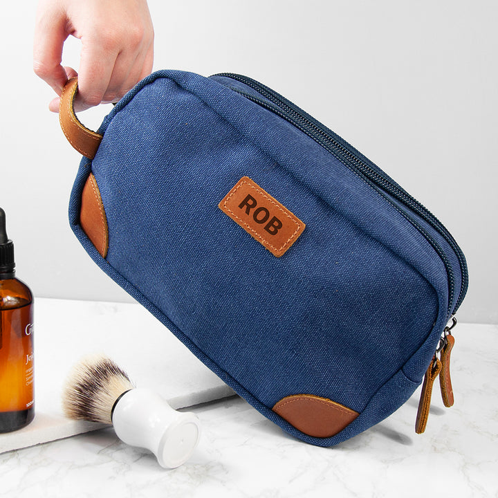 Buy Personalised Deluxe Denim Wash Bag Blue available now at www.giftsfinder.co.uk