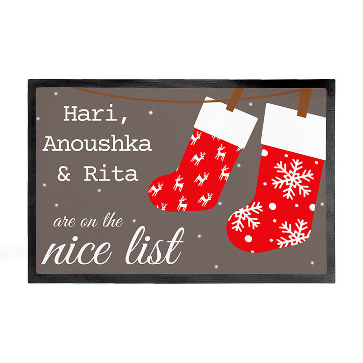 Personalised Festive Stockings Christmas Indoor Doormat