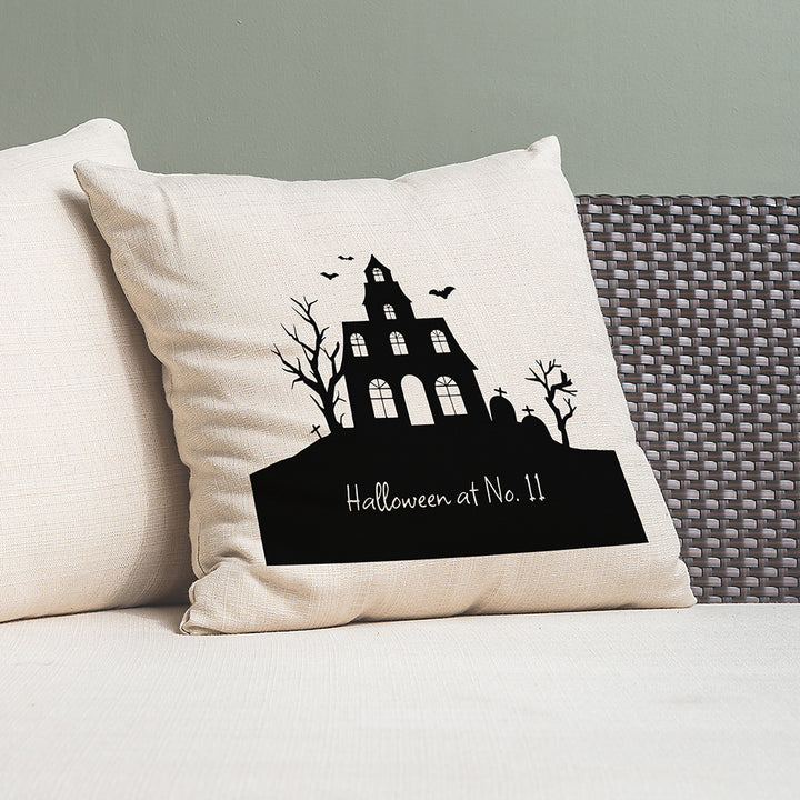 Personalised Halloween Haunted House Cushion Cover in gift category 