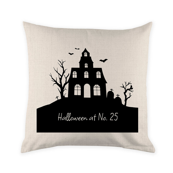 Personalised Halloween Haunted House Cushion Cover in gift category 