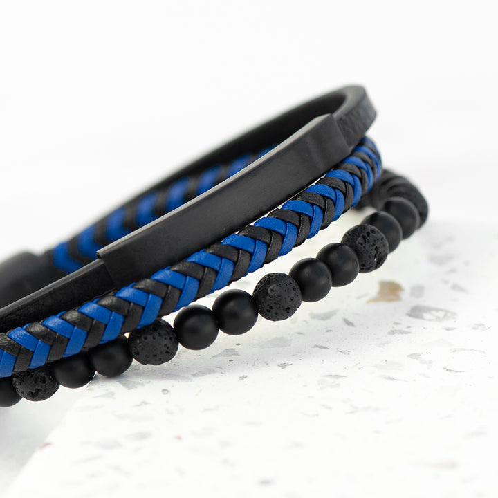 Buy Personalised Men's Black Stone and Blue Cord Bracelet available now at www.giftsfinder.co.uk