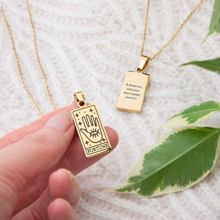 Buy Personalised Fortune Tarot Card Necklace available now at www.giftsfinder.co.uk