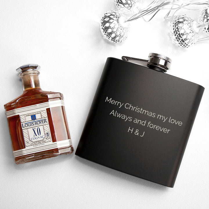 Buy Personalised Merry Christmas Black Hip Flask available now at www.giftsfinder.co.uk