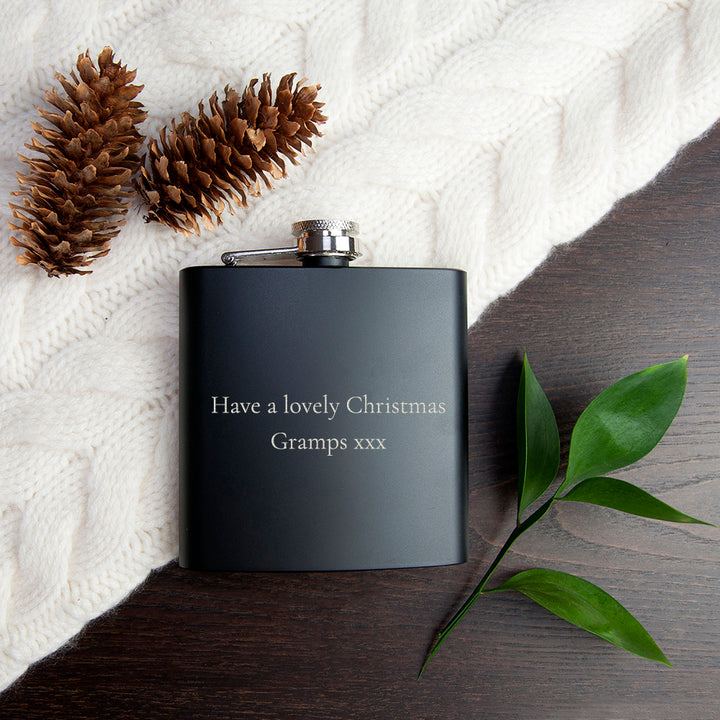 Buy Personalised Merry Christmas Black Hip Flask available now at www.giftsfinder.co.uk