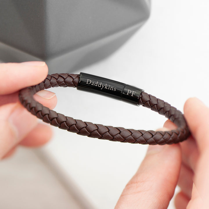 Buy Personalised Mens Woven Brown Leather Bracelet available now at www.giftsfinder.co.uk