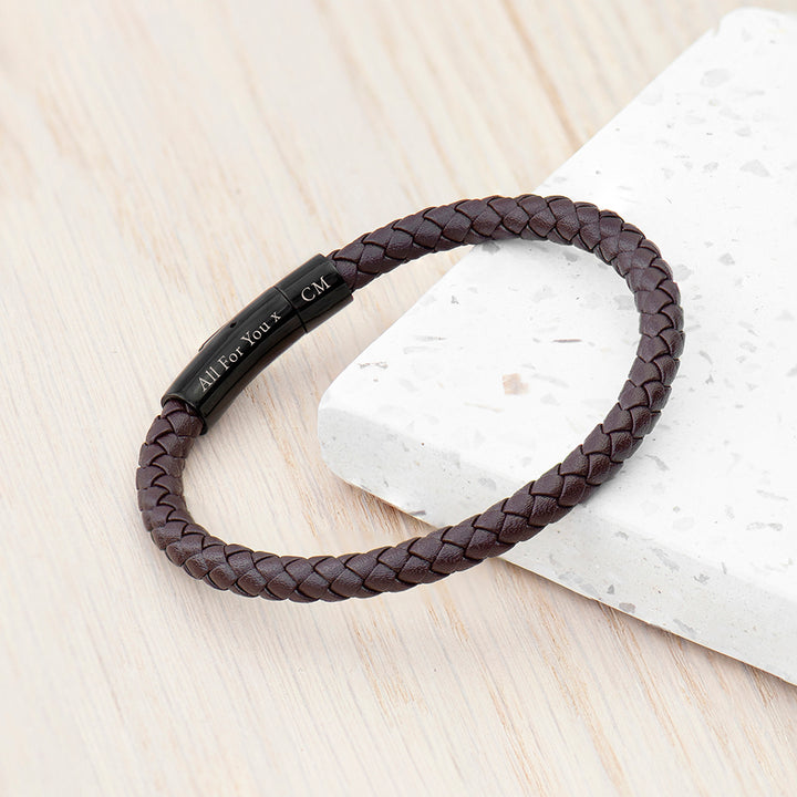 Buy Personalised Mens Woven Brown Leather Bracelet available now at www.giftsfinder.co.uk