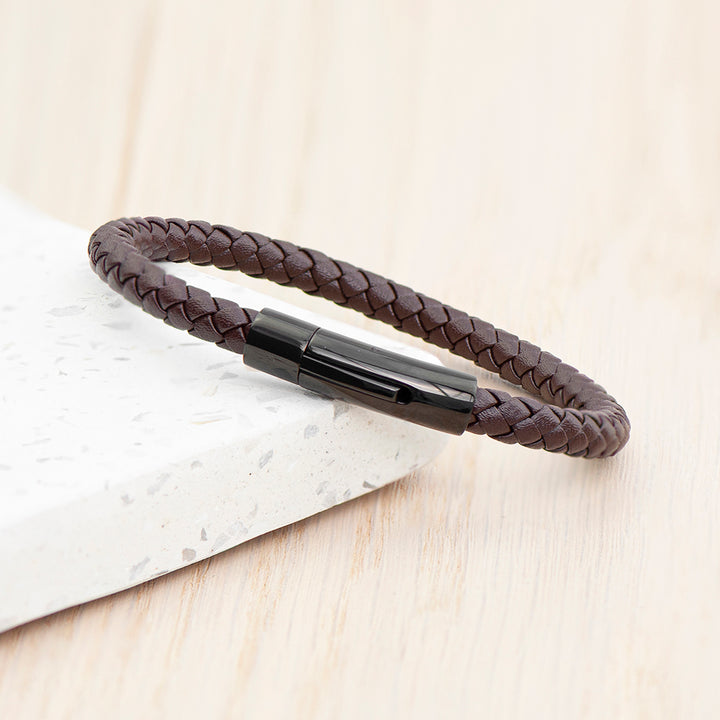 Buy Personalised Mens Woven Brown Leather Bracelet available now at www.giftsfinder.co.uk